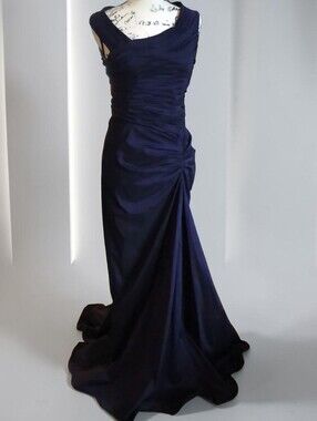 Adrianna Papell Dark Purple Evening Gown - Ruched One-Shoulder Design